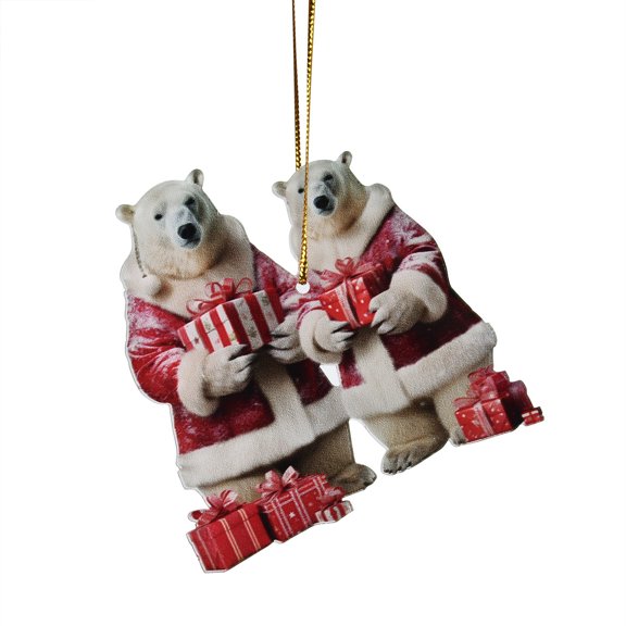 Cute Polar Bear Christmas Scene Decoration Christmas Hanging Decoration House Circular Christmas Scene Decoration Decoration