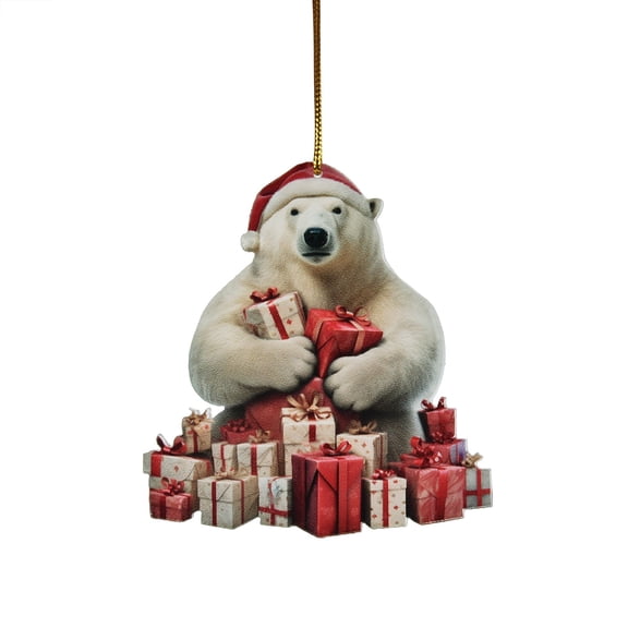 Cute Polar Bear Christmas Scene Decoration Christmas Hanging Decoration House Circular Christmas Scene Decoration Decoration