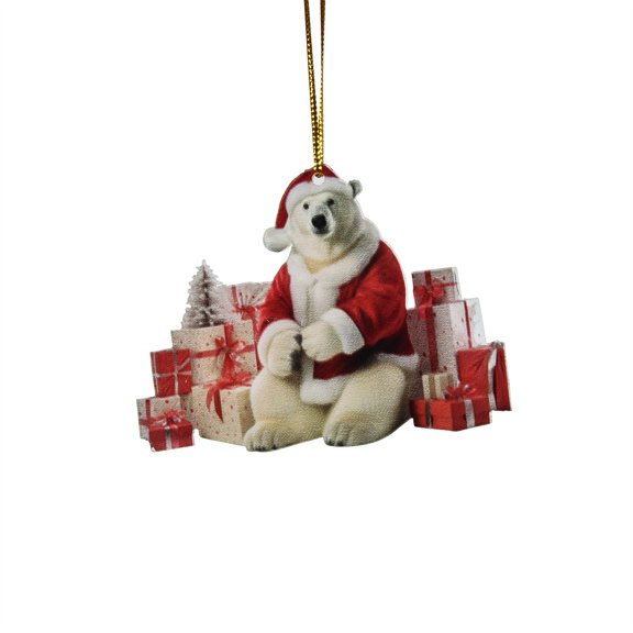 Cute Polar Bear Christmas Scene Decoration Christmas Hanging Decoration House Circular Christmas Scene Decoration Decoration