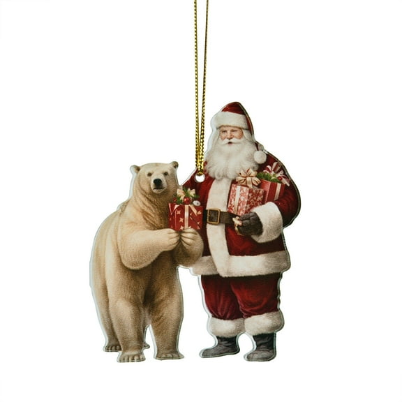 Cute Polar Bear Christmas Scene Decoration Christmas Hanging Decoration House Circular Christmas Scene Decoration Decoration