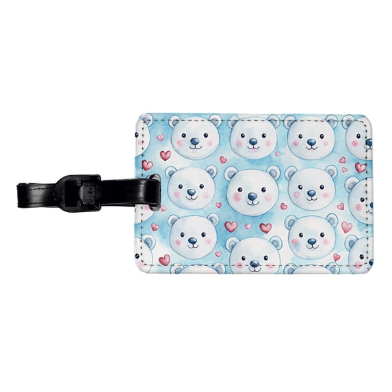 Cute Polar Bear Faces Hearts Faux Leather Travel Luggage Tag
