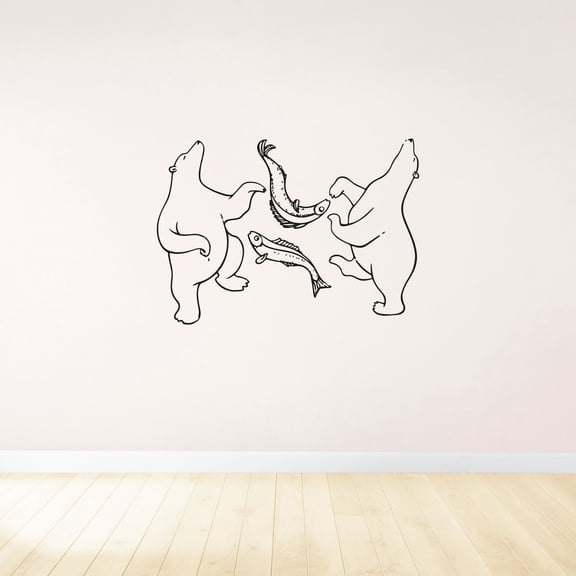 Cute Polar Bear Happy Catching Fish Fishing Happy Dance Silhouette Vinyl Wall Art Wall Sticker Wall Decal Home Kids Recreational Fishing Bedroom Boys Girls Wall Decor Design Size (18x20 inch)