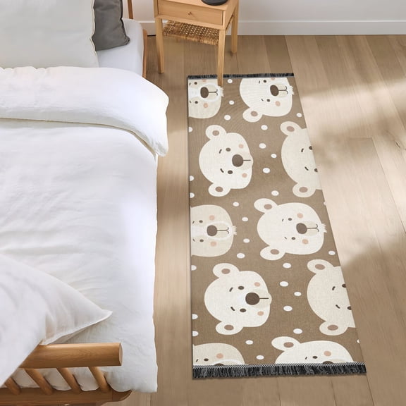 Cute Polar Bear Head Runner Area Rug 2x6 Soft Non-Slip Washable Bedside Carpet for Hallway Bedroom Living Room Home Decor