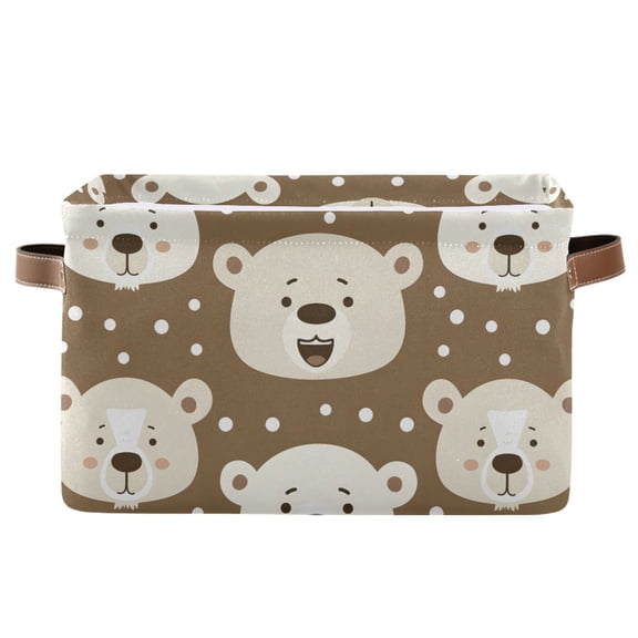 Cute Polar Bear Head Storage Bins with Handle Fabric Organizer Basket Foldable Box 1 Pack 14.2x10.2x8.3