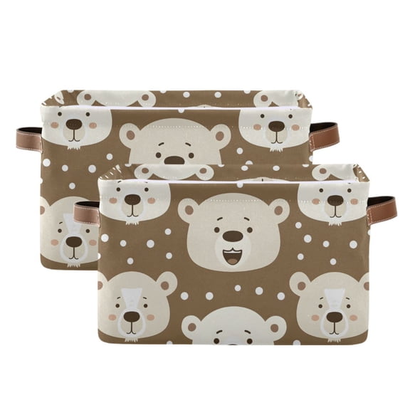 Cute Polar Bear Head Storage Bins with Handle Fabric Organizer Basket Foldable Box 2 Pack 14.2x10.2x8.3