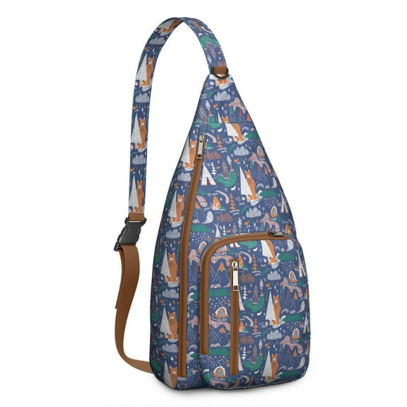 Cute Polar Bear Print Sling Bag - Artistic Winter Forest Design Crossbody Backpack, Water-Resistant Shoulder Daypack (Cartoon Animal Pattern, Aesthetic Hunting Theme)