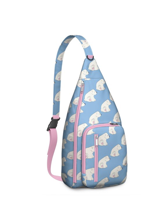Cute Polar Bear Print Sling Bag - Artistic Winter Forest Design Crossbody Backpack, Water-Resistant Shoulder Daypack (Cartoon Animal Pattern, Aesthetic Hunting Theme)