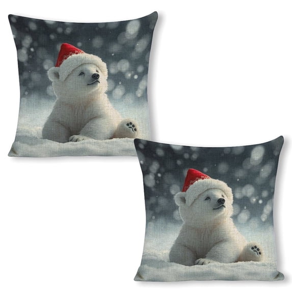 Cute Polar Bear in Santa HatLinen toss pillowcase decoration pillowcase gifting preferred 18x18 inch cushion cover 2 sets sofa pillowcase sofa bedroom living room car