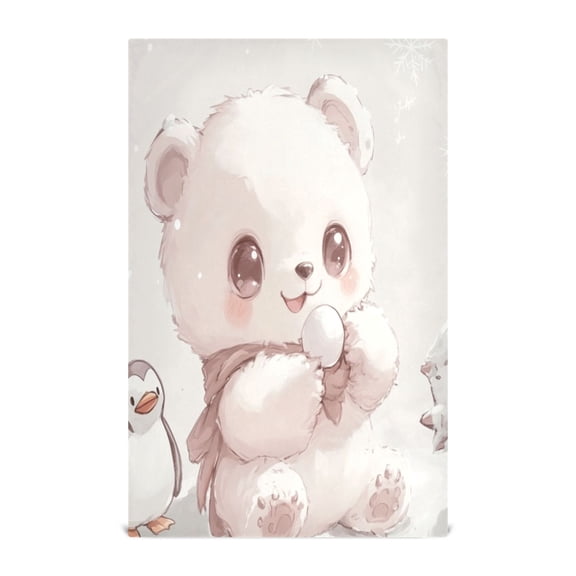 Cute Polar Bear and Penguin Decorative Waffle Towel Kitchen Dishcloth 28x18in Multi-Use Tea Towel