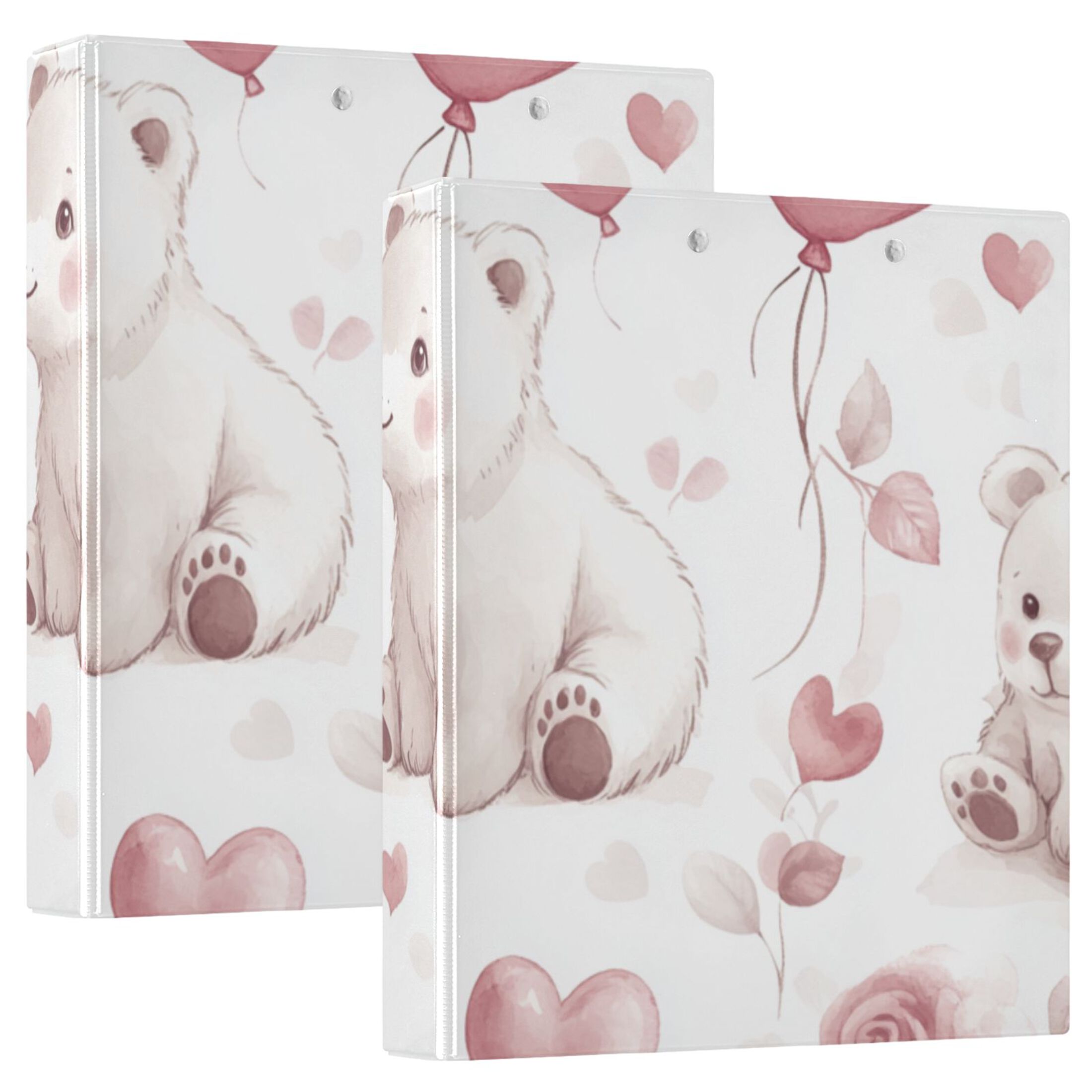 Cute Polar Bears 3 Ring Binders 1.5 inch Hardcover File Folders with Interior Pockets A4 Size Organizer for School Office Hospital