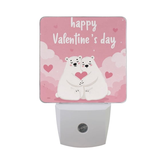 Cute Polar Bears in Love Valentine LED Night Light Sensor Lamp Plug-in Adjustable Brightness 2 Pack