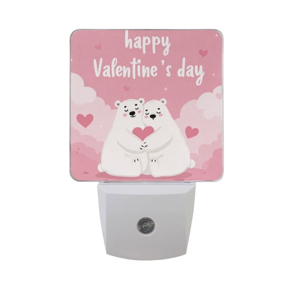 Cute Polar Bears in Love Valentine LED Night Light Sensor Lamp Plug-in Adjustable Brightness 2 Pack