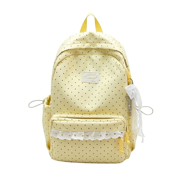 Cute Polka Dot Backpack with Lace Bow Large Capacity Laptop Daypack for Women Yellow