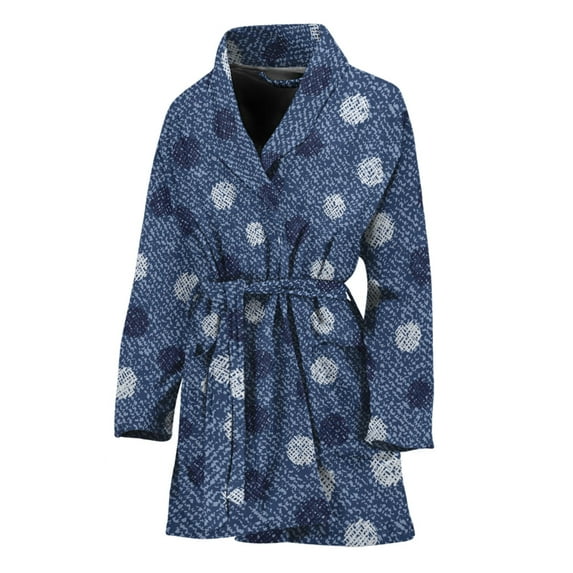 Cute Polka Dot Denim Jeans Pattern Women Bathrobe One Size Univeral Fits, Dots Fashion Lightweight Plush Fleece Long Robe For Women