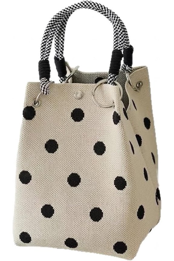 Cute Polka Dot Handbag for Women - Classic Dot Print, Roomy, Everyday Chic, Knit Tote Bag, Crochet Bucket Handbag