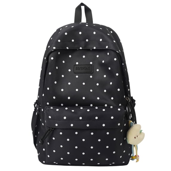 Cute Polka Dot Laptop Backpack Large Capacity Computer Bag Lightweight Bookbag for Female Elementary & Middle School Students (Black)