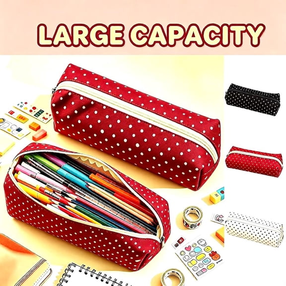 Cute Polka Dot Pencil Case Aesthetic Pencils Pouch, Large Capacity Zipper Pencil Pouch for Girls, Portable Wine Back to School Supplies for Students