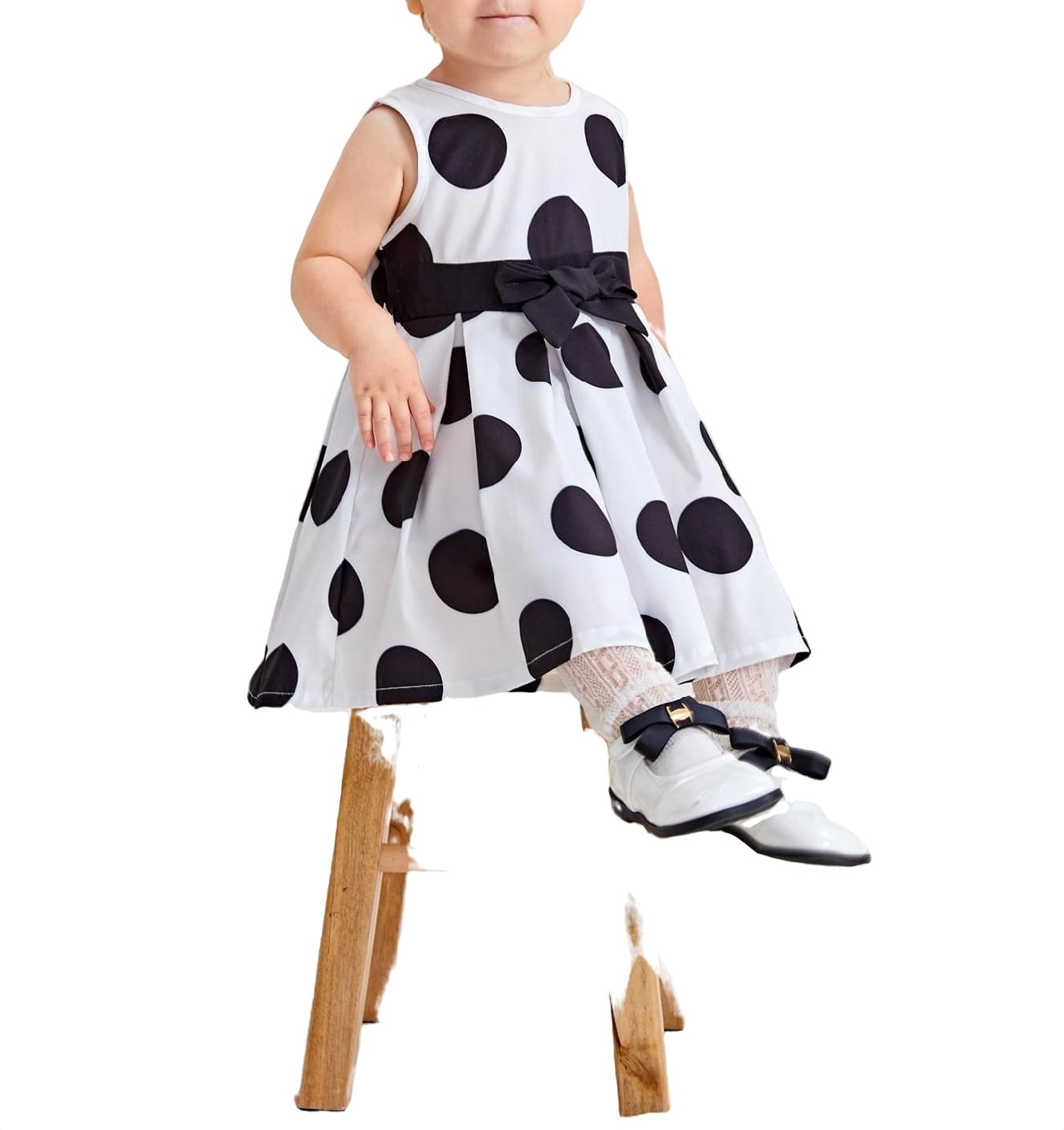 Black Polka Dots Pattern Girls Dresses