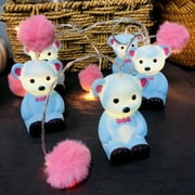 Cute Pom Poms Raspberry Bear String Lights,1.65M 10LEDs Blue Bear Plush Ball Fairy Lights for Bedroom Animal Theme Party Decoration