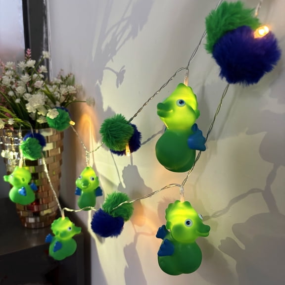Cute Pom Poms Seahorse LED String Lights,Painted Seahorse Decor Lights,1.65M 10LEDs, Battery Powered