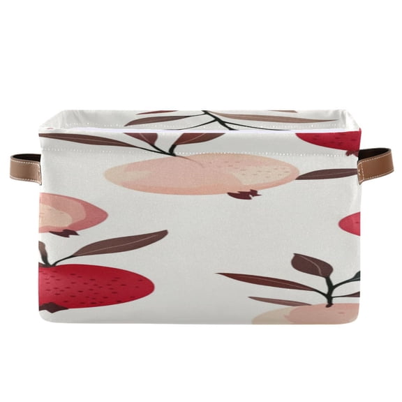 Cute Pomegranate Leaves Hand Drawn Square Storage Bins with Handles Collapsible Containing Box 1 Pack