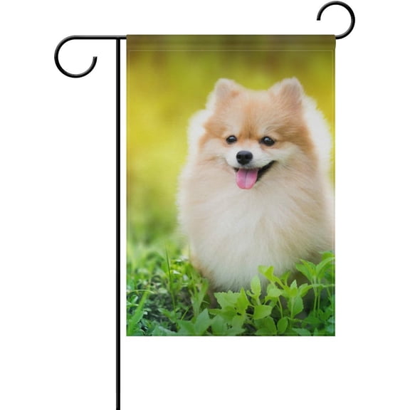 Cute Pomeranian Dog Decorative Double Sided House Flag 28 x 40 inch