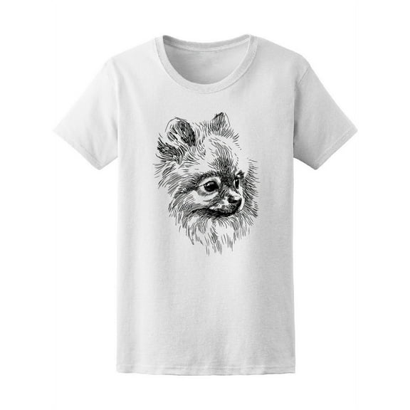 Cute Pomeranian Dog Sketch T-Shirt Women -Image by Shutterstock, Female Large