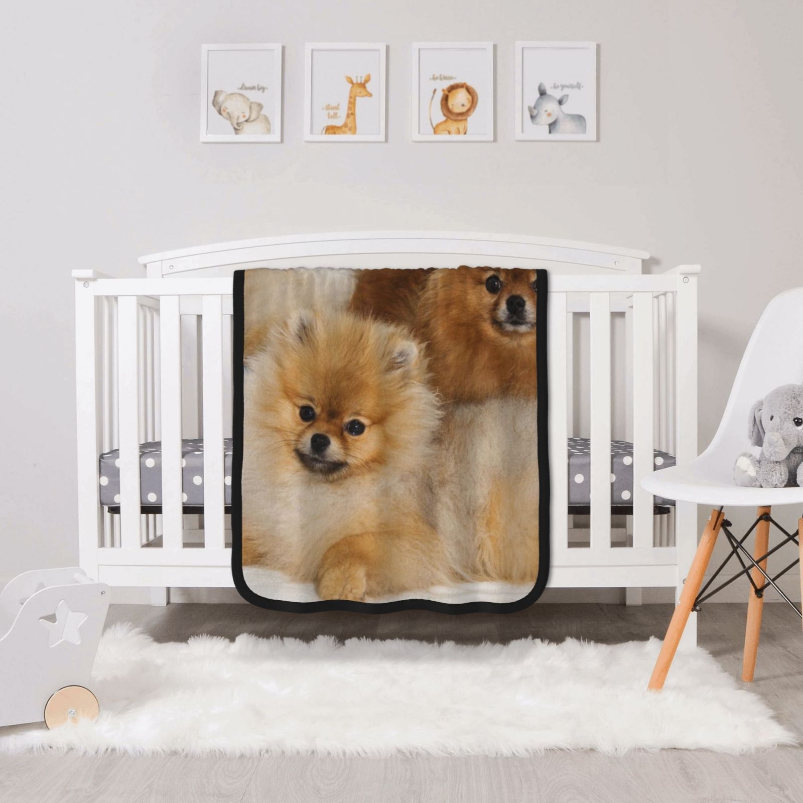 Cute Pomeranian Printed Double Sided Blanket Warm Flannel Fleece Plush