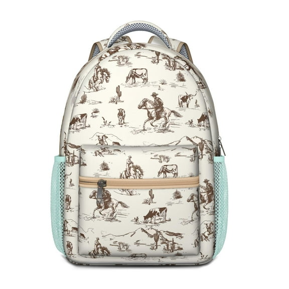 Cute Pony and Wild Horse Lovers Backpack – Floral Pattern Schoolbag with Retro Unicorn and Farm Art Print Design