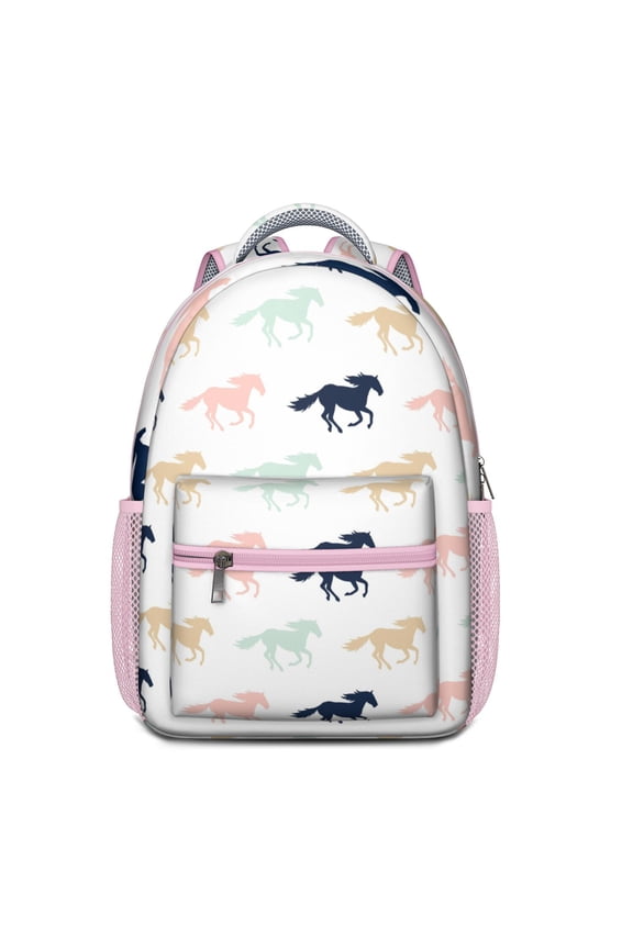 Cute Pony and Wild Horse Lovers Backpack – Floral Pattern Schoolbag with Retro Unicorn and Farm Art Print Design