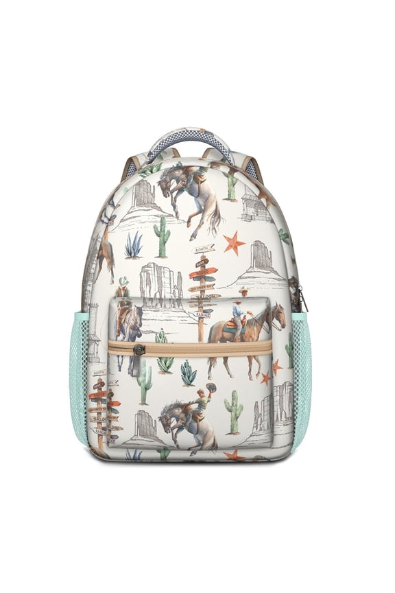 Cute Pony and Wild Horse Lovers Backpack – Floral Pattern Schoolbag with Retro Unicorn and Farm Art Print Design