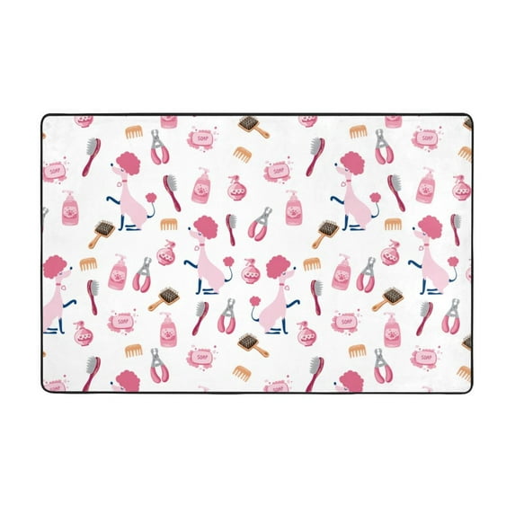 Cute Poodle Dog Care Items Pink Shaggy Area Rug, Rugs for Living Room Bedroom Non Slip Door Mat Indoor Carpet Machine Washable Nursery Home Decor Floor Mats for Entryway 60x39in-#