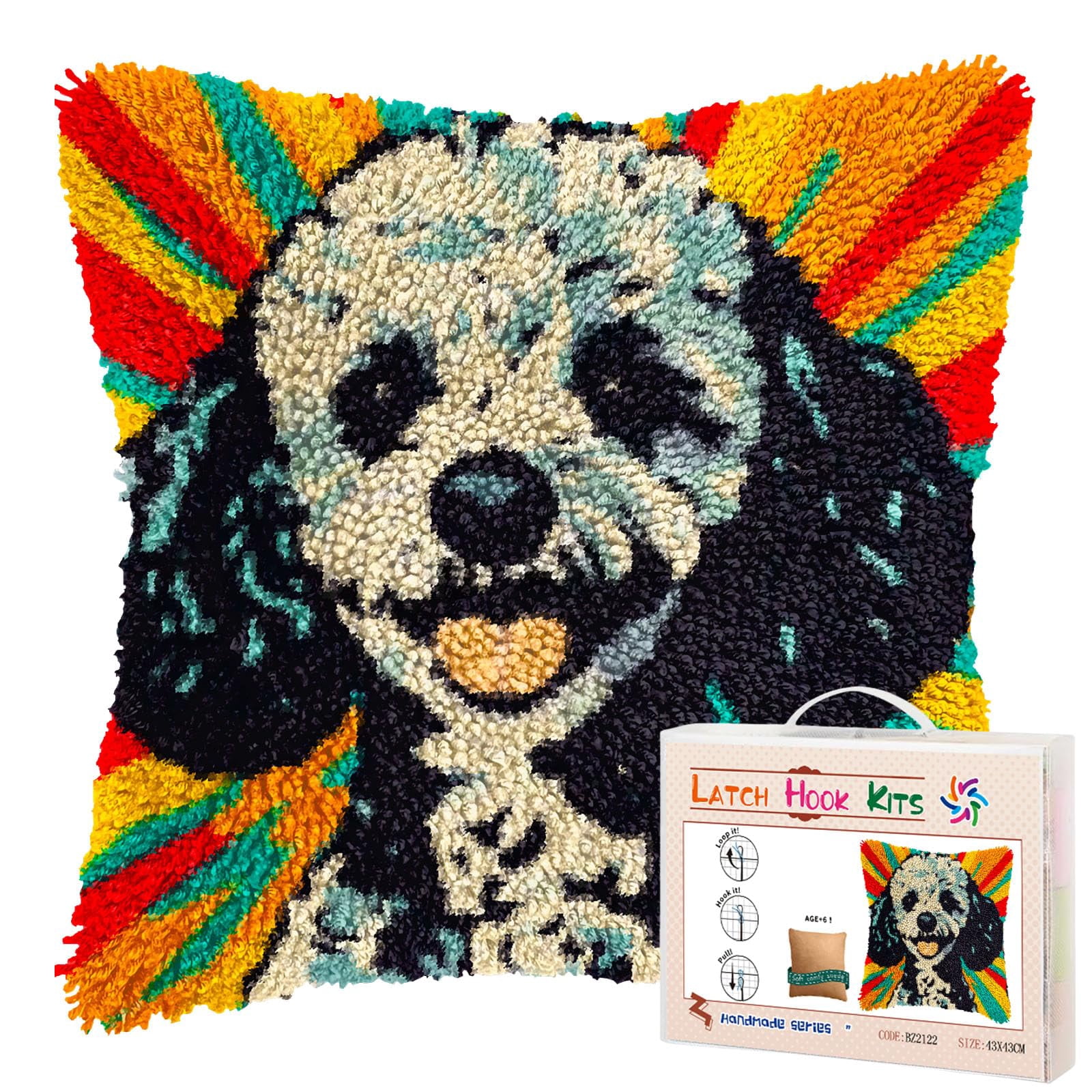 Cute Poodle Dog DIY Latch Hook Pillow Kits for Adults Printed Pillowcase Crochet Yarns Hooking Handmade Pillow Cover Cushion for Home Sofa Decoration 17x17inch