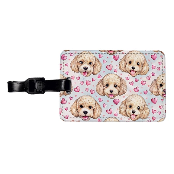 Cute Poodle Dog Faces Hearts Faux Leather Travel Luggage Tag
