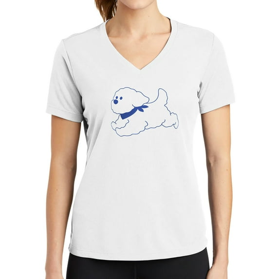 Cute Poodle Dog Graphic Design Ladies Big Size Mesh V-Neck T-Shirt - White 3XL