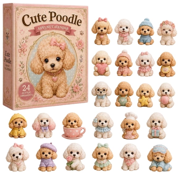 Cute Poodle Themed Advent Calendar, 24 Pieces Acrylic Hanging Ornaments, Countdown Decoration Set For Holiday Home Display, Lovely Gift For Pet Lovers