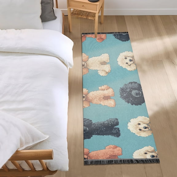 Cute Poodles Hand Drawn Bedside Runner Rug 2'x 6' Non Slip Carpet Floor Mat Area Rug