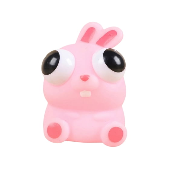 Cute Pop Out Eye Pink Bunny Rabbit Figurine Fun Desktop Playmate Hand Exerciser for Party Event Celebration Goodie Bag Filler Holiday Decor, Pink