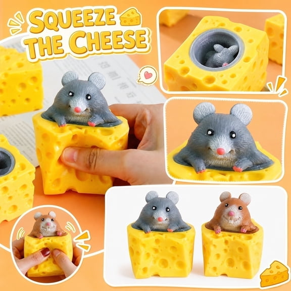 Cute Pop Up Mouse Cheese Squishable, Squeeze Stress Relief Toy, Fidget Sensory Toy For Adults, Funny Hand Therapy Toy Birthday Gift 1PCS