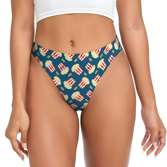 Cute Popcorn Expression Thongs for Women - No Show Seamless Womens Thongs Underwear, Soft Stretch G String Thongs for Women,Cuteness Ladies Breathable Thong Bikini Panties Briefs
