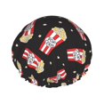 thumbnail image 1 of Cute Popcorn Starry Sky Black Shower Cap, Reusable Bath Hair Hat for all Hair Lengths Hair Cover with Elastic Band Double Waterproof Layers Bathing Hat, 1 of 5