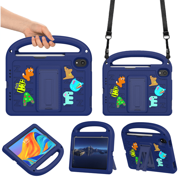 Lightweight Portable Case for iPad Mini 7 (A17 Pro) 2024 / iPad Mini 6 2021 Letter Pattern Kids Shockproof Cover with Pencil Holder and Shoulder Strap