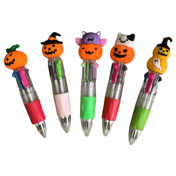 Cute Portable Four Color Retractable Halloween Ballpoint Pen, Spooky Pumpkin Assorted Ink Pen For Office Stationery, Novelty Writing Tool, Classic Pumpkin