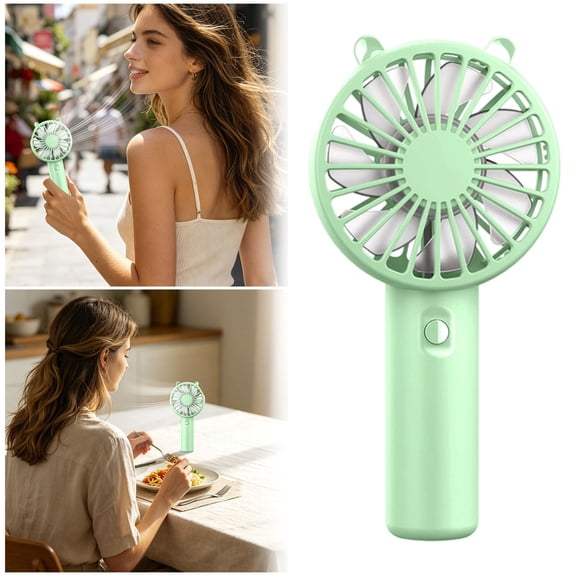 Cute Portable Handheld Fan with Cat Ears,USB Rechargeable Mini Cooling Fan for Travel and Desk, Quiet Personal Cooler (Green)