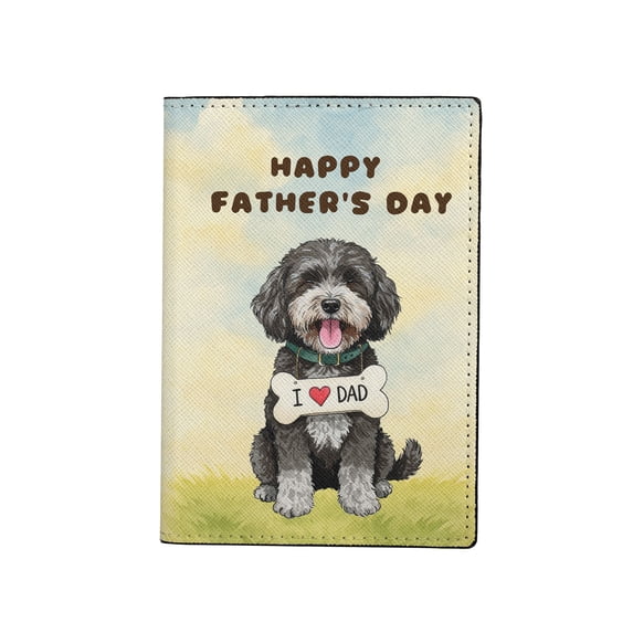 Cute Portuguese Water Dog Loves Dad Happy Father's Day Travel Passport Wallet PWD Portie Fishing Dog Lover PU Leather Passport Holder Cover - 12008