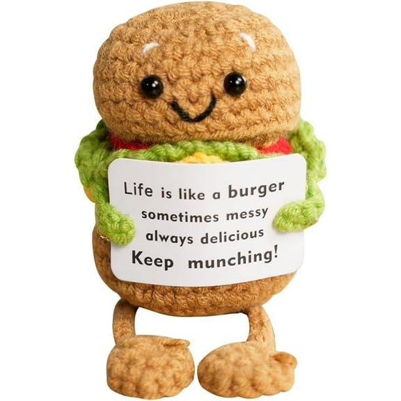 Cute Positive Burger Emotional Support Crochet Plush - Funny Positive Crochet Animals Doll, Best Friend Back to School Gifts for Students