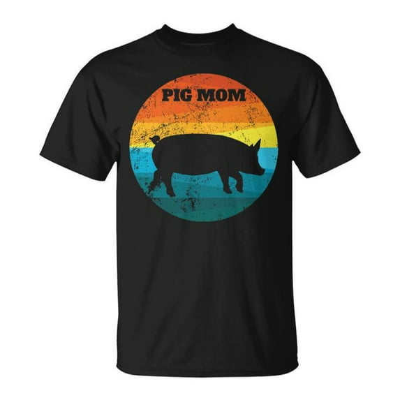Cute Pot Belly Pig Mom Vintage Graphic Tee Unisex Adult Cotton Casual Comfortable Lightweight Shirt for Everyday Wear, Size L, Color Black