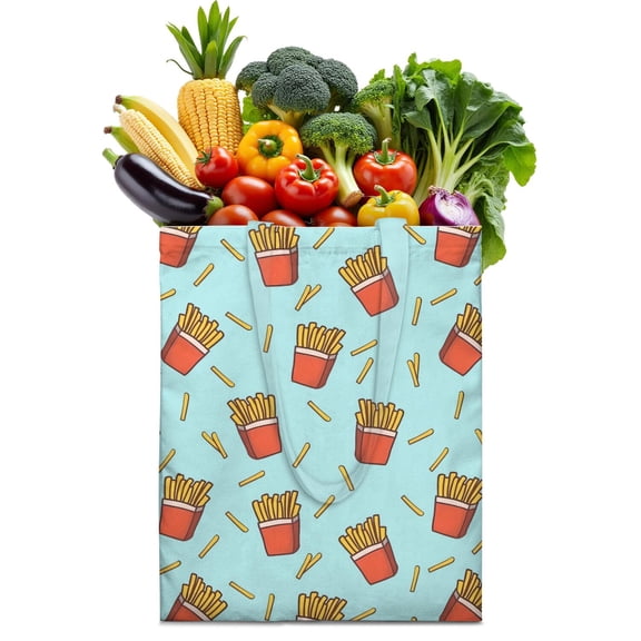Cute Potato Fries Pattern Reusable Fabric Tote Bag - Spacious Foldable & Machine Washable Eco-Friendly Grocery Bag for Crispy Fries Lovers, Students & Urban Commuters