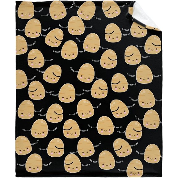 Cute Potato Kawaii Black Flannel Blanket Warm Cozy Soft Funny Print Throw for Bed Couch Sofa 60\u201d×50\u201d Medium for Teen