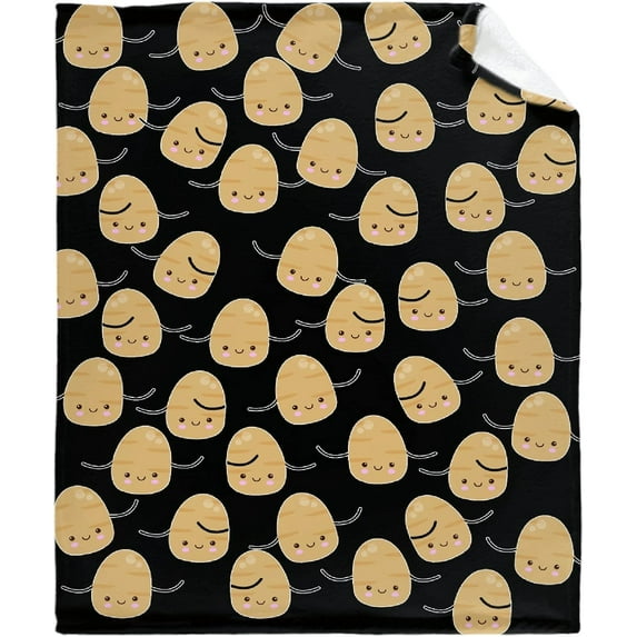 Cute Potato Kawaii Black Flannel Blanket Warm Cozy Soft Funny Print Throw for Bed Couch Sofa 80\u201d×60\u201d Large for Adult